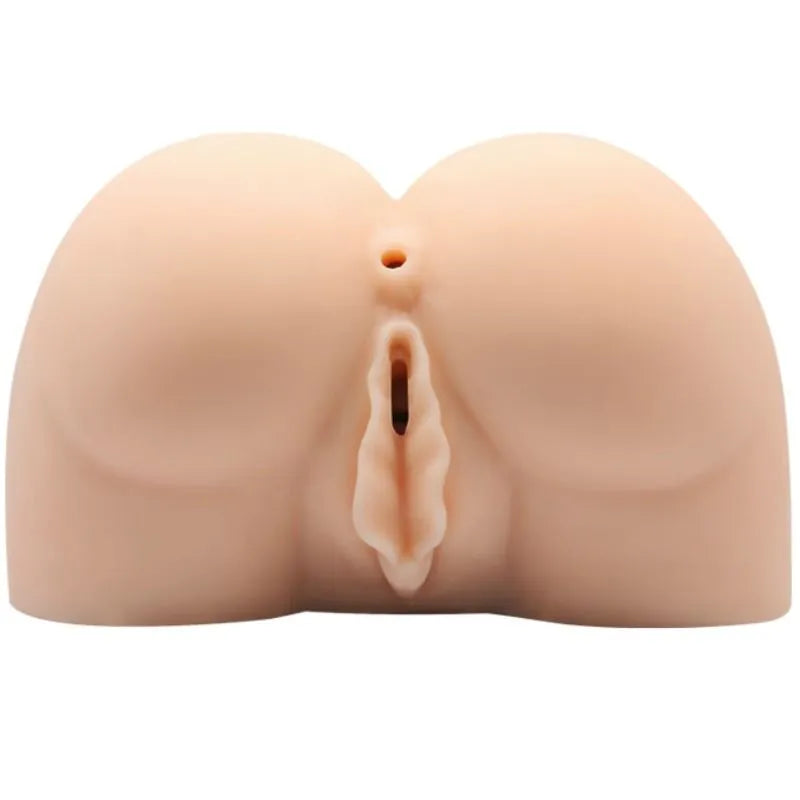 Buste sexuel réaliste en peau synthétique couleur chair, avec vagin et anus texturés, télécommande pour vibrations réglables.