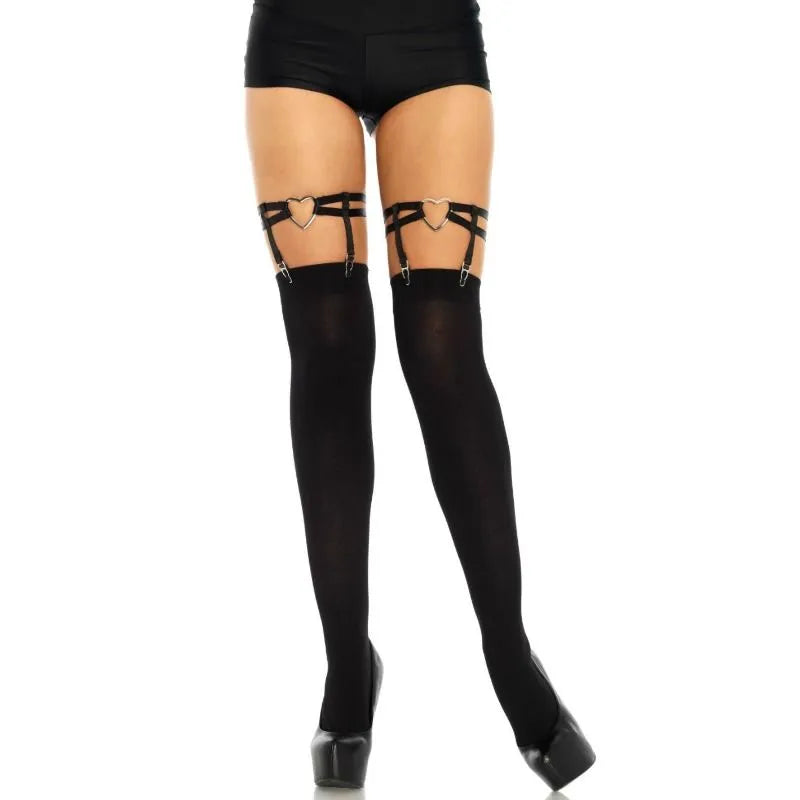 Porte-jarretelles élastique double bride cœur noir séduction Leg Avenue