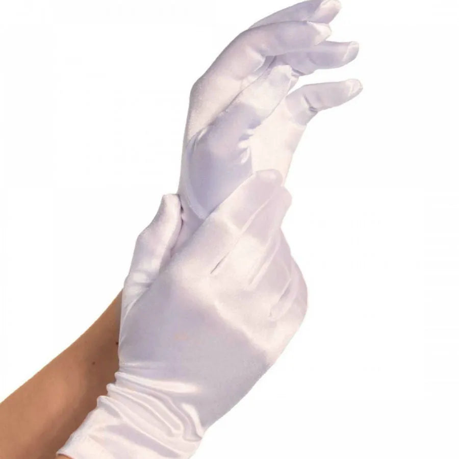 gants satinés blancs élégants courts brillants raffinés élastiques confortables taille unique polyamide élasthanne coutures intérieures mariage