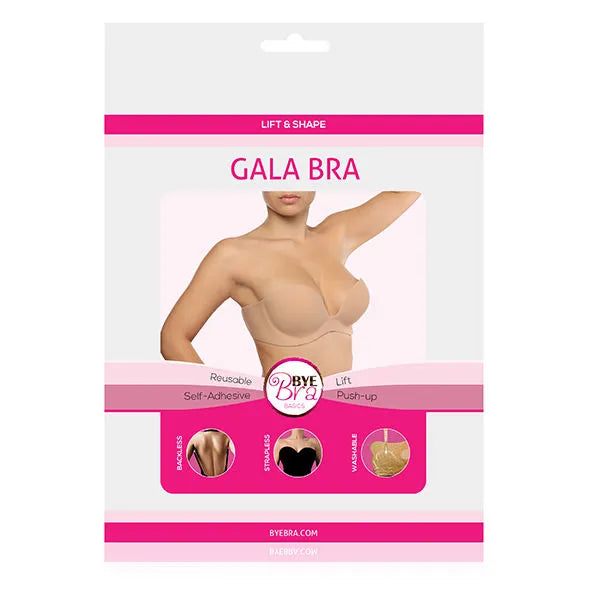 Soutien-gorge beige Gala BYE-BRA, balconnet, armatures, coussinets push-up adhésifs, idéal robe dos nu.