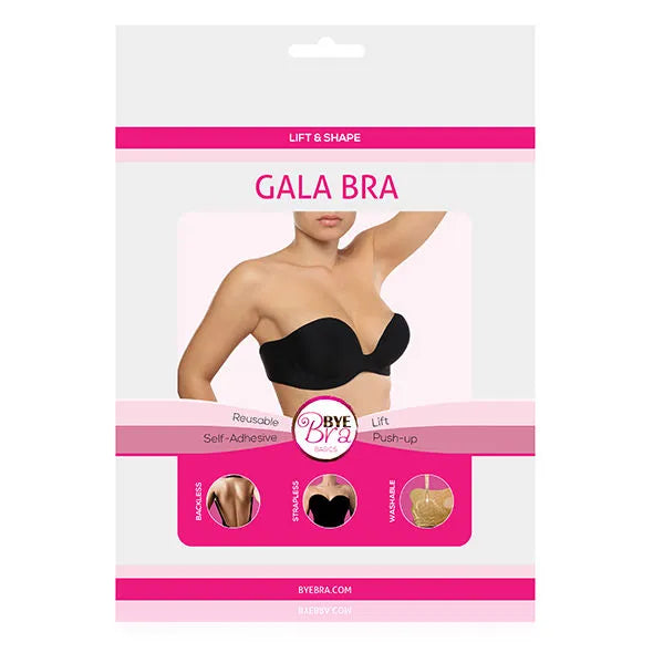 Soutien-gorge noir Gala balconnet avec armatures, push-up adhésif, idéal pour robes dos nu, silhouette galbée.