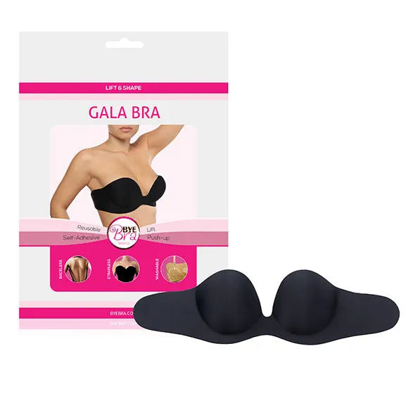 Soutien-gorge noir Gala Bye-Bra, balconnet, armatures, coussinets push-up adhésifs, idéal robe dos nu.