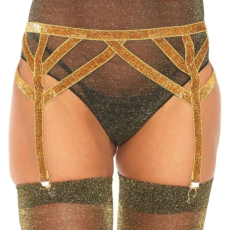Porte-jarretelles élastique lurex scintillant or séduction féminité Leg Avenue