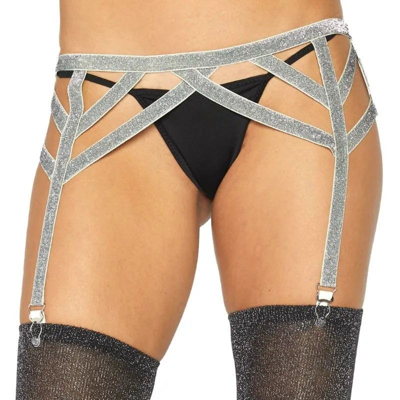 porte-jarretelles élastique lurex argent séduction féminité Leg Avenue