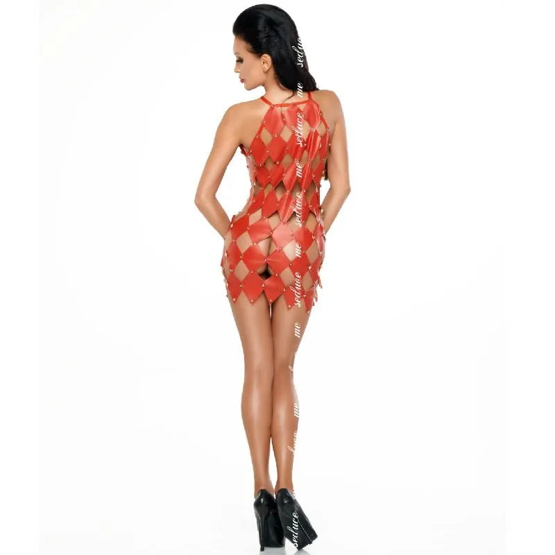 robe sensuelle rouge échiquier clous argentés moulante extensible audacieuse glamour soirée séduisante polyester élasthanne S M L XL