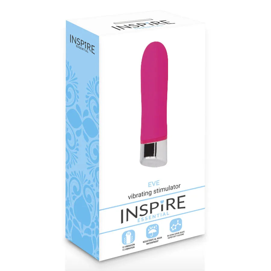INSPIRE ESSENTIEL EVE ROSE vibromasseur silicone hypoallergénique étanche submersible 12 vibrations ergonomique discret bouton rétroéclairé sans phtalates