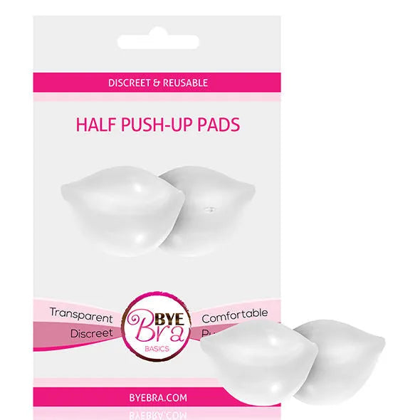 Demi-coussinets push-up transparents réutilisables, forme ergonomique, invisibles sous vêtements, confort discret.