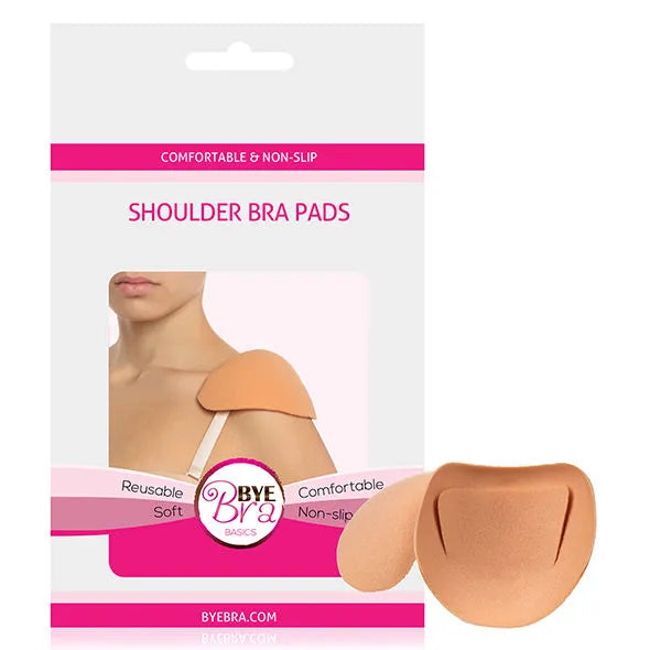 Épaulettes beige en mousse douce, antidérapantes, réutilisables, invisibles sous vêtements, confort ergonomique.