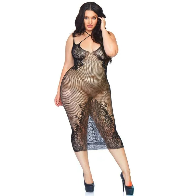 Robe dos nu dentelle noire grande taille 1X-2X Leg Avenue