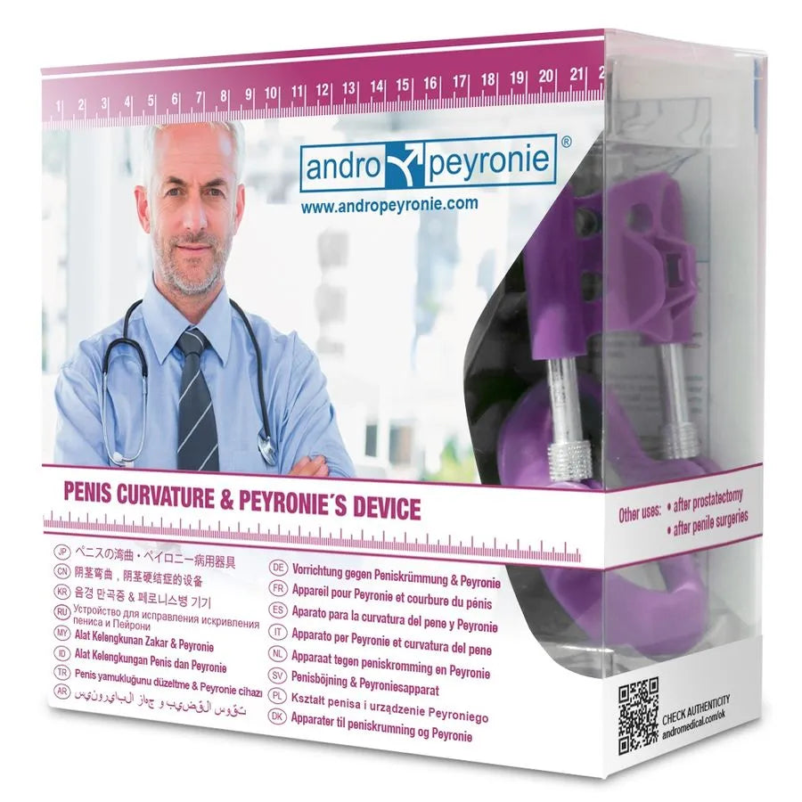 Andropeyronie dispositif médical ajustable ergonomique discret violet métallique inoxydable aluminium chirurgical durable confortable thérapeutique postopératoire congénitale correcteur authentifiable
