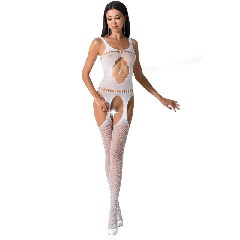 PASSION FEMME BODY SEXY RÉSILLE OUVERT ENTREJAMBE BLANC TAILLE UNIQUE