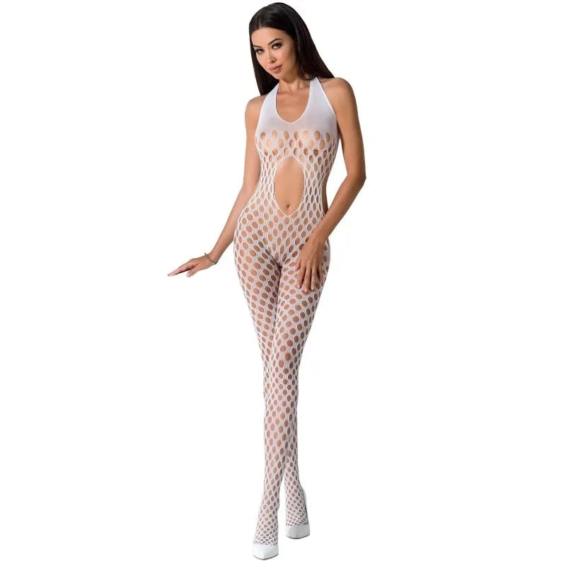 body résille blanc dentelle transparences sexy sensuel séduction ajusté extensible polyamide élasthanne taille unique marque Passion européen