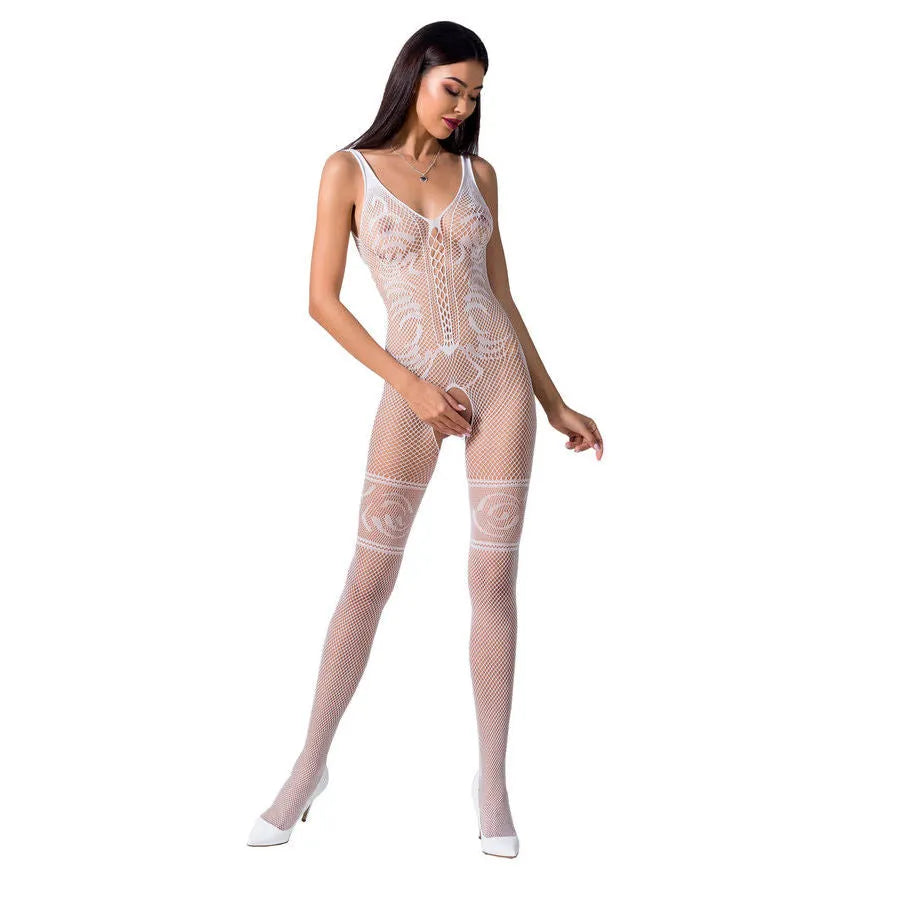 Body résille dentelle blanche sexy ouverture entrejambe transparent sensuel glamour finition européenne confort élastique taille unique Passion