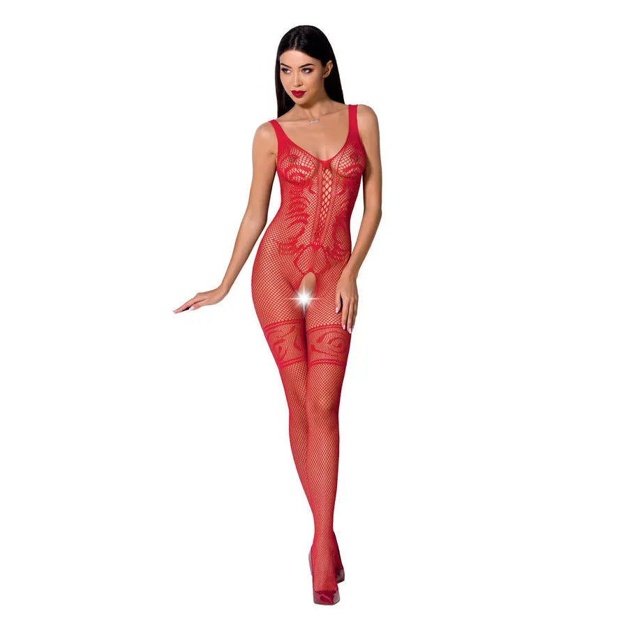 Body résille dentelle sexy rouge ouverture entrejambe Passion BS069 tailleunique moulant ajusté élastique confortable fabrication européenne séduction audace