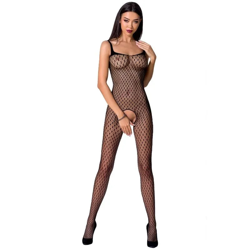 Body résille noir dentelle sexy ouverture entrejambe Passion lingerie européenne sublimant silhouette sensualité extensible polyamide élasthanne