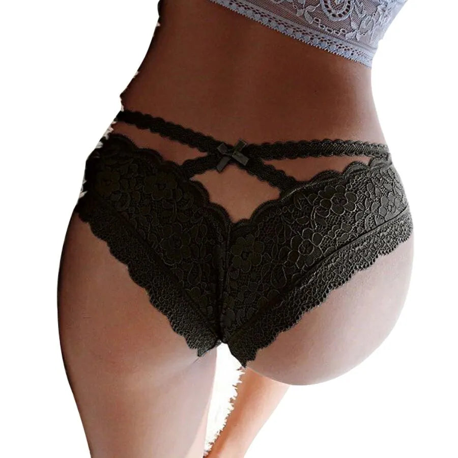 Culotte dentelle florale noire, motifs délicats, taille basse, élastique, élégante et séduisante, confort optimal.