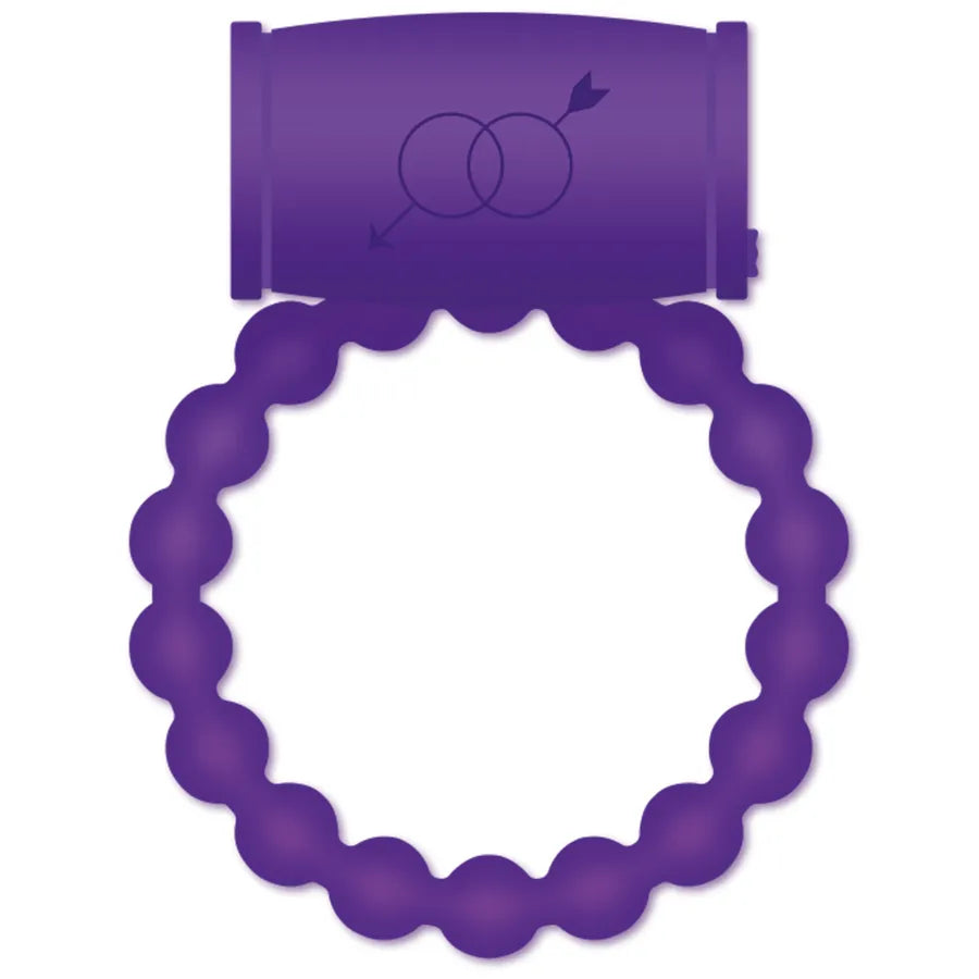 Anneau pénien vibrant violet en silicone, texturé, étanche, rechargeable, pour prolongation érection et stimulation clitoris.