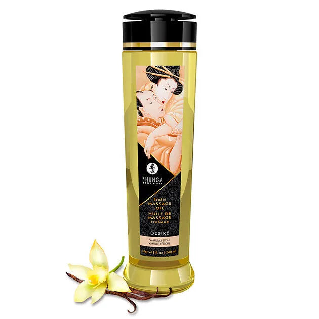 Shunga désir huile massage érotique 240ml vanille fétiche texture glissante douce sans résidu nourrissante sensorielle luxueuse