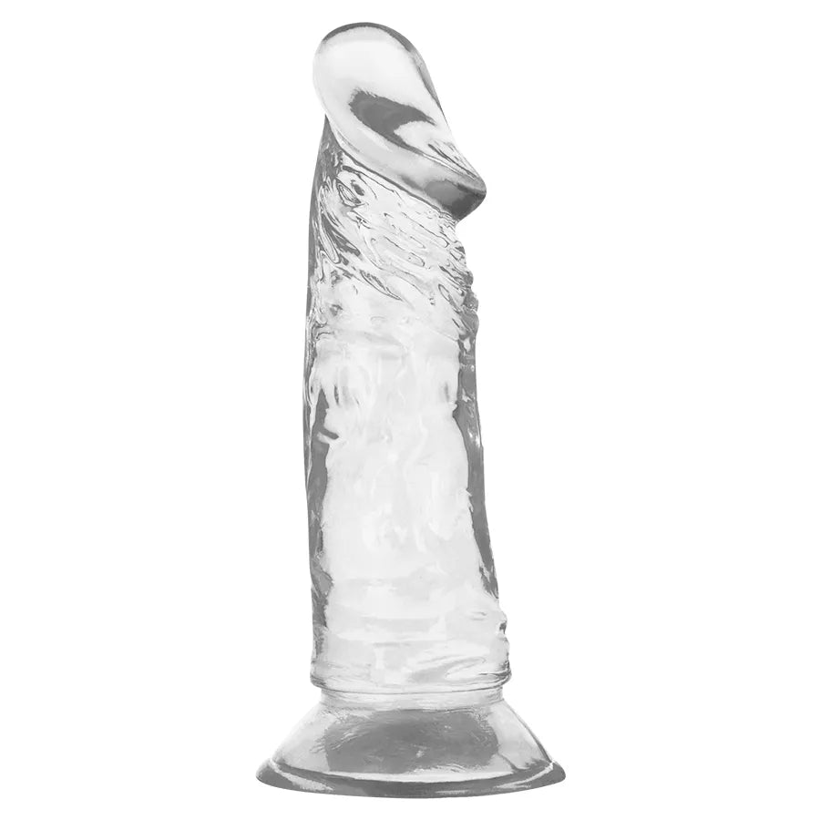 Gode réaliste transparent Jelly 16.5cm, texture douce et ferme, design réaliste, base ventouse, matériau lumineux.