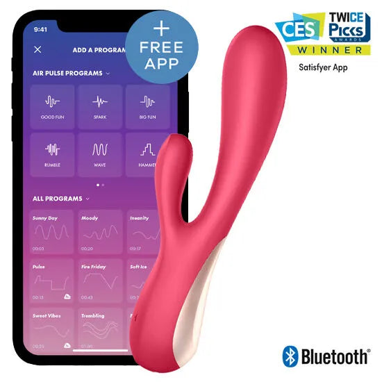 Stimulateur vibrant Satisfyer Mono Flex Rouge stimulation interne externe contrôle Bluetooth application personnalisable silicone médical femme couple sextoy