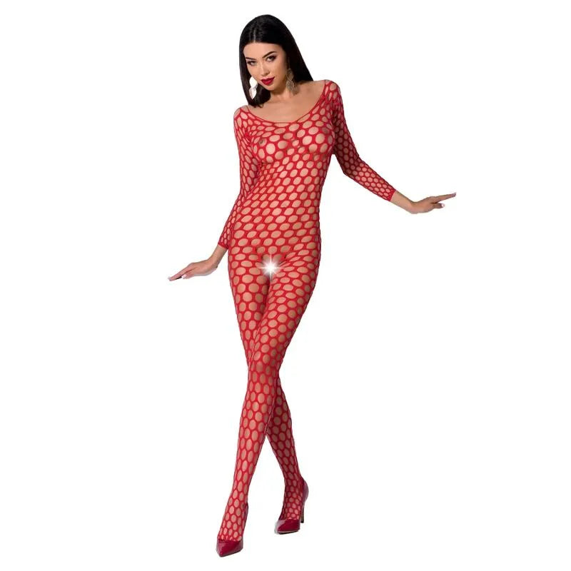 combinaison résille rouge dentelle sexy ouverture entrejambe taille unique polyamide élasthanne confortable glamour séduisante féminité Passion qualité européenne