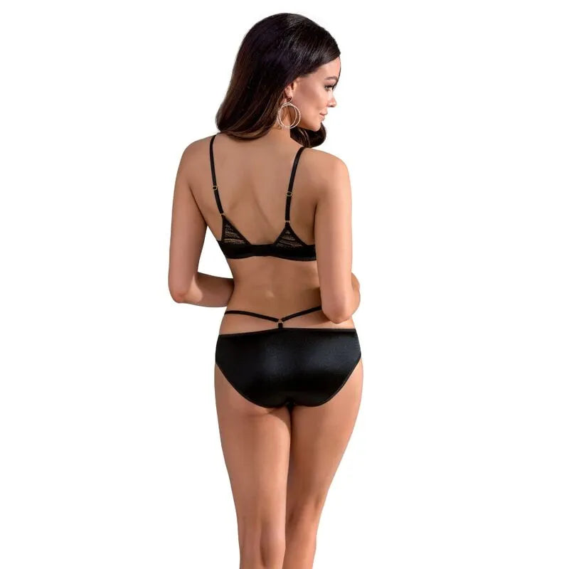 Ensemble lingerie noir Casmir Lara en dentelle et satin, soutien-gorge et culotte, bretelles réglables, luxe et confort.
