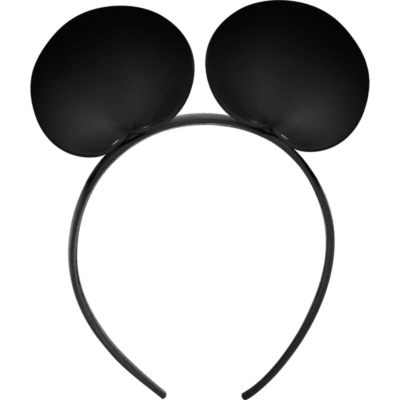 Bandeau oreilles souris noir en cuir végétalien, serre-tête chic et éthique, style glamour et confortable.