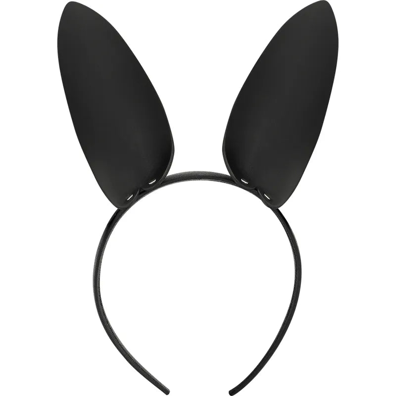 Bandeau oreilles lapin noir cuir vegan luxe, accessoire lingerie féminine élégante, coquette et chic.