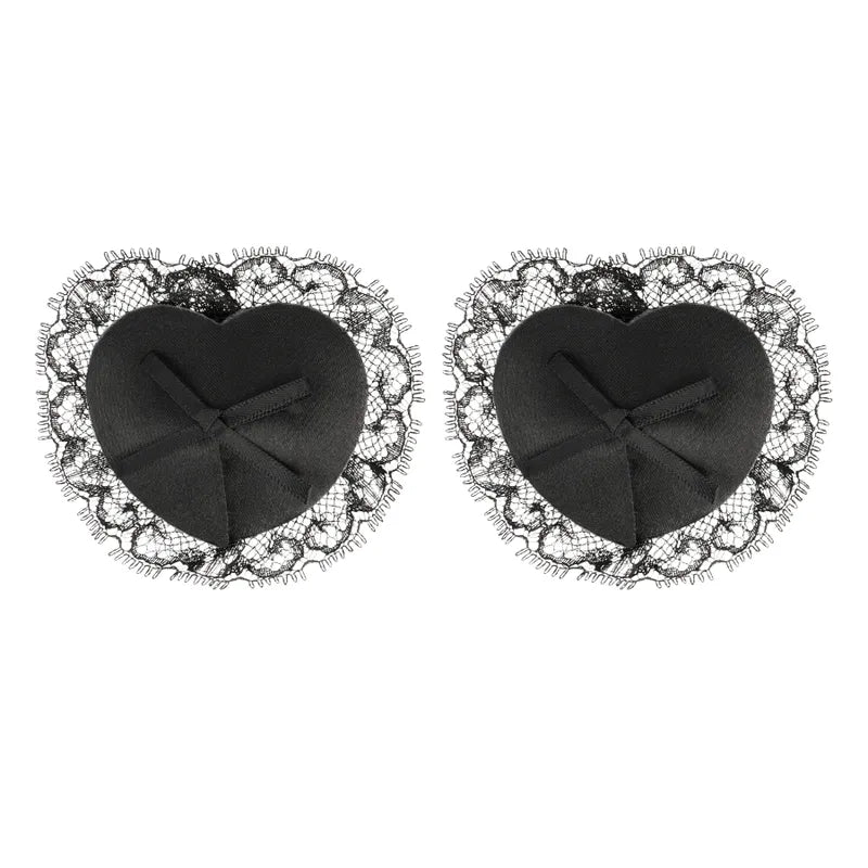 Cache-tétons en dentelle noire, forme cœur, adhésifs, élégance et sensualité, Coquette Chic Désir, réutilisables.