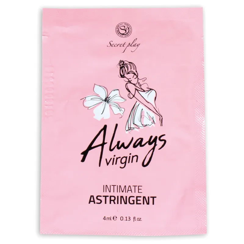Sachet rose floral Secretplay Toujours Vierge 4ml, design élégant, astringent intime pour plaisir et bien-être.