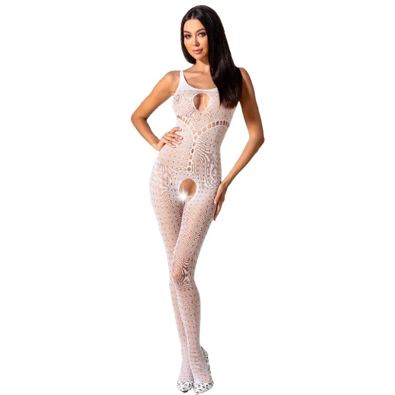 Body résille blanc dentelle sexy ouverture entrejambe Passion femme BS078
