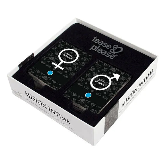Boîte de jeu érotique Extension Mission Intime avec cartes noires, symboles de genre, pour couples, complicité et explorat...