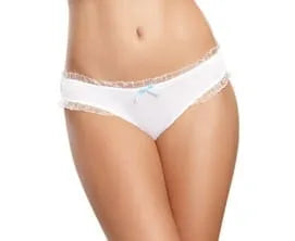Culotte panty blanche microfibre avec volants latéraux, élégante et féminine, douce et extensible pour un confort optimal.