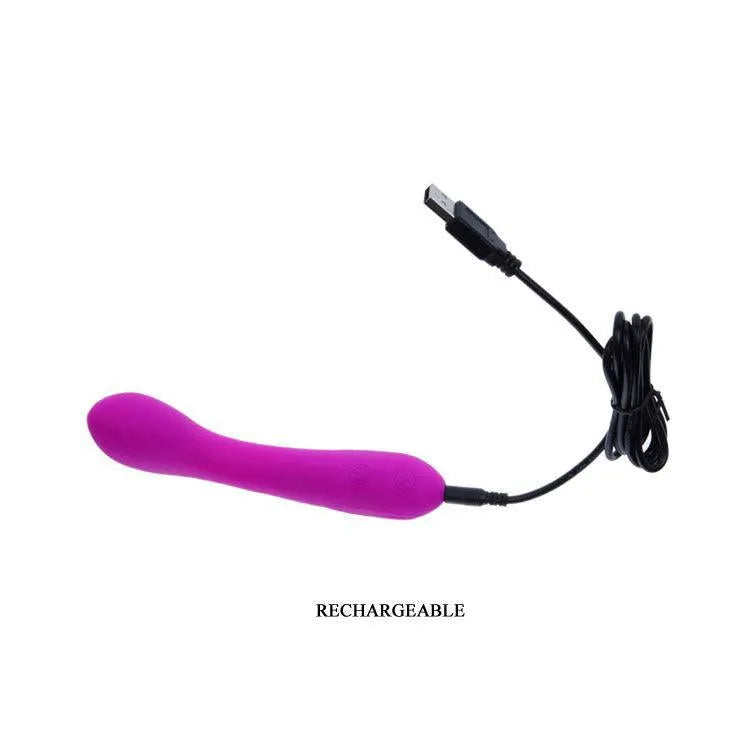 Vibromasseur lilas en silicone, forme ergonomique, avec câble de recharge USB, 30 fonctions de vibration.