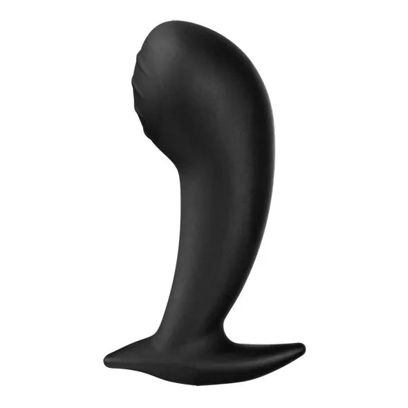 Électrode massage point G noire, silicone courbé nervuré, connecteurs 2mm, design ergonomique pour stimulation féminine.