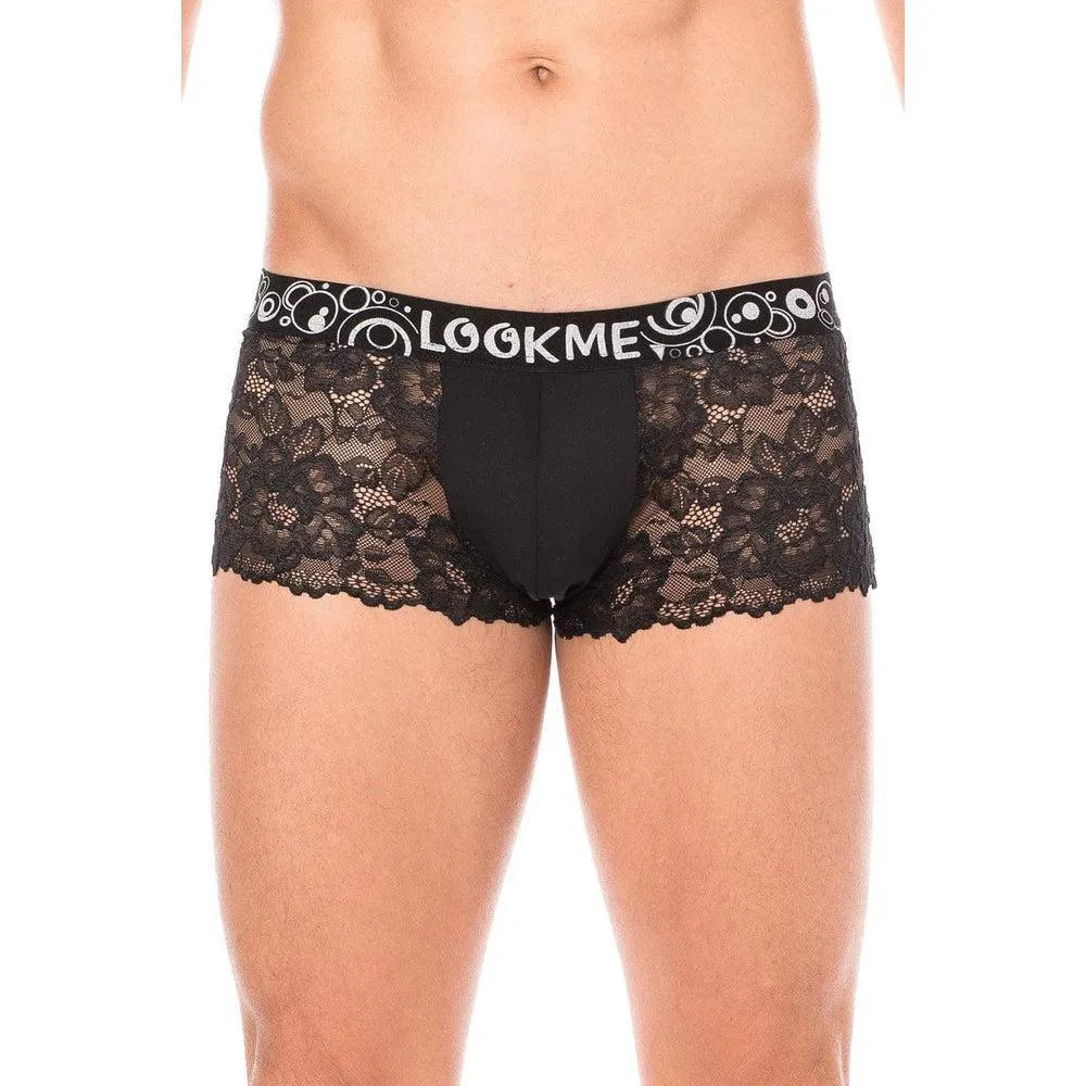 Boxer Homme Dentelle Noir Floral Fin Transparent Douceur Sensuel Raffiné Sophistiqué Ajusté Gainant Poche Opaque Extensible Confortable Polyester Elasthanne