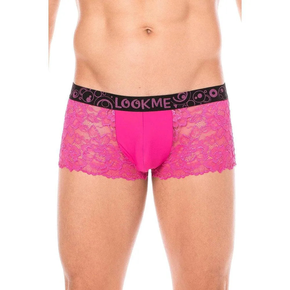 boxer dentelle magenta florale fine poche opaque maintien affinant confortable extensible polyester elasthanne sensualité audacieux homme