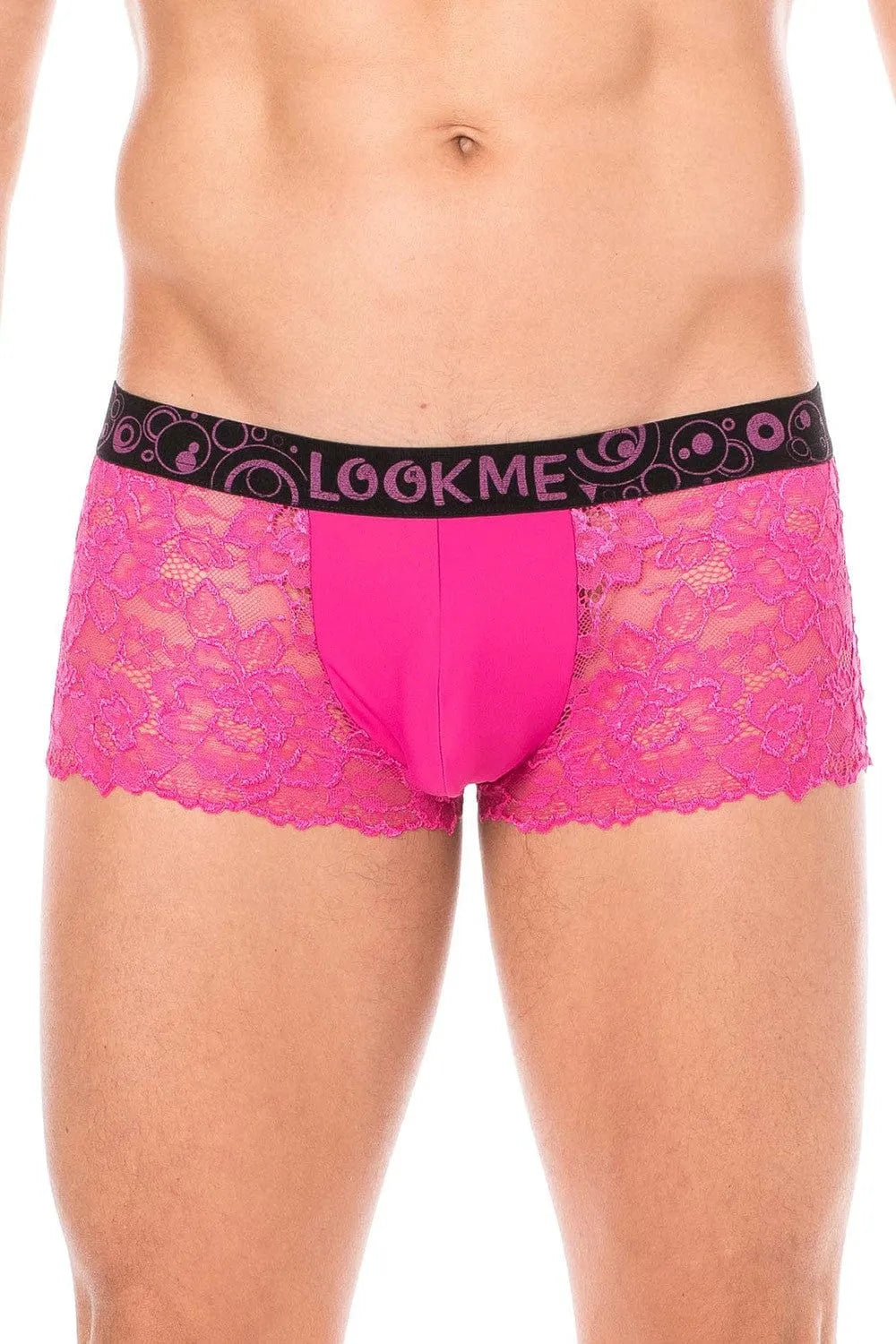 Boxer homme dentelle magenta florale, poche opaque, maintien affinant, confort extensible, style audacieux.