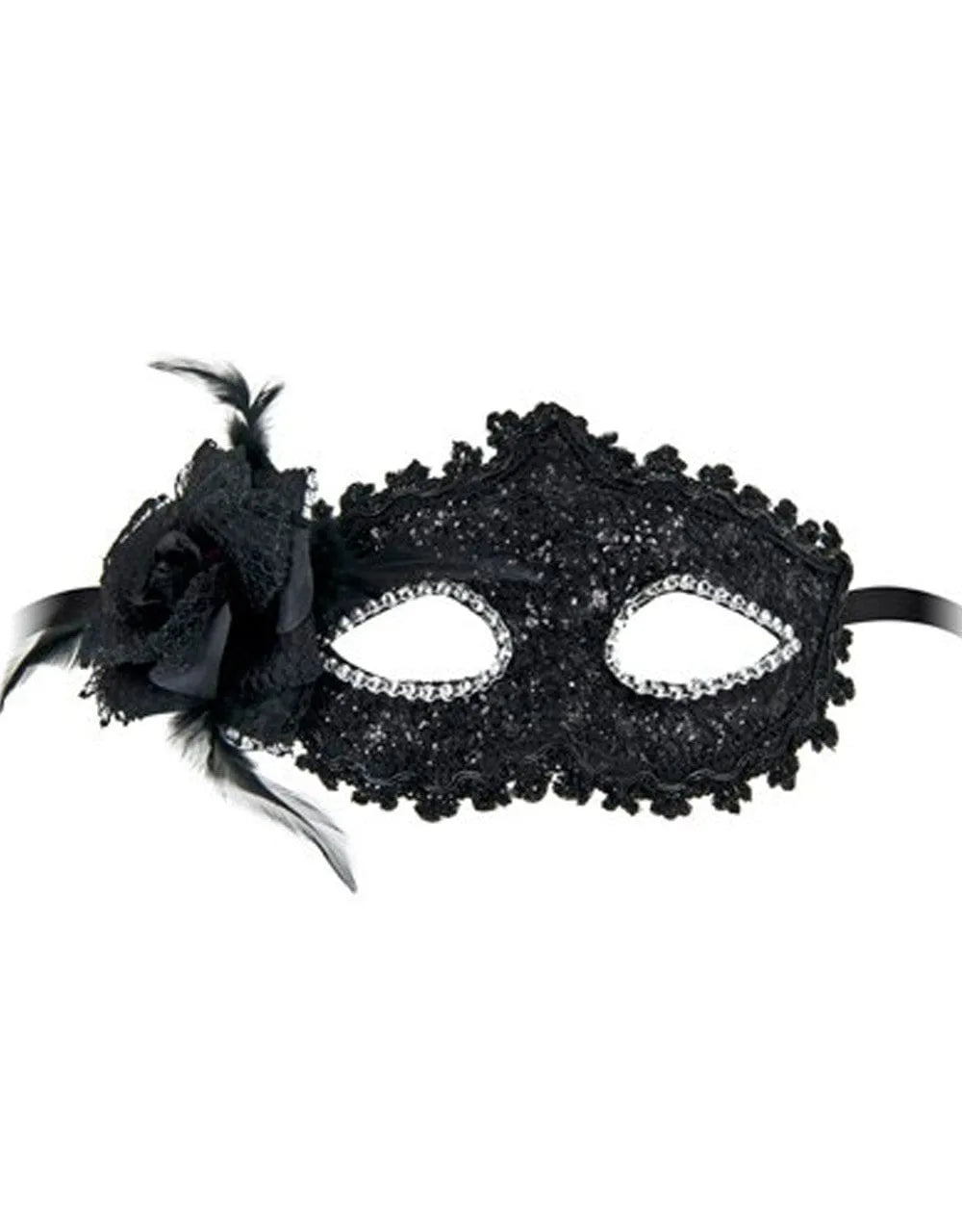 Masque Noir Élégant Avec Fleur Brillante