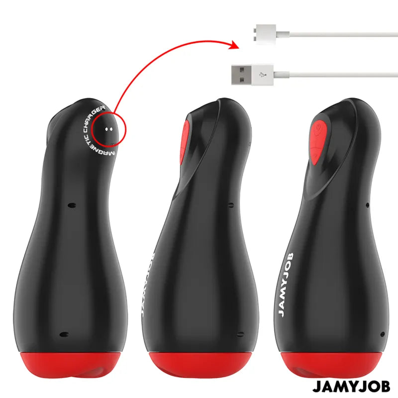 Masturbateur Automatique Silicone Rouge Étanche Rechargeable
