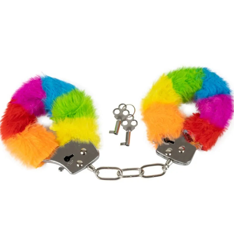 Menottes Bdsm En Fausse Fourrure Arc En Ciel