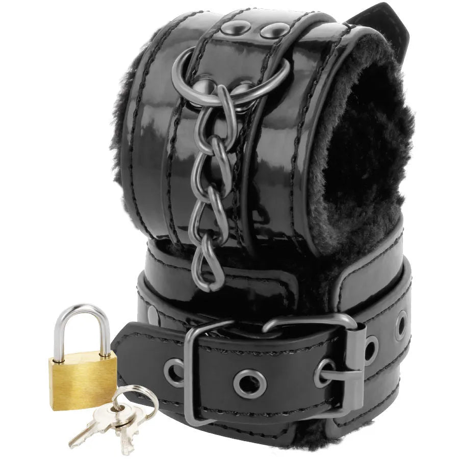 Menottes Cuir Pvc Noires Réglables Bdsm
