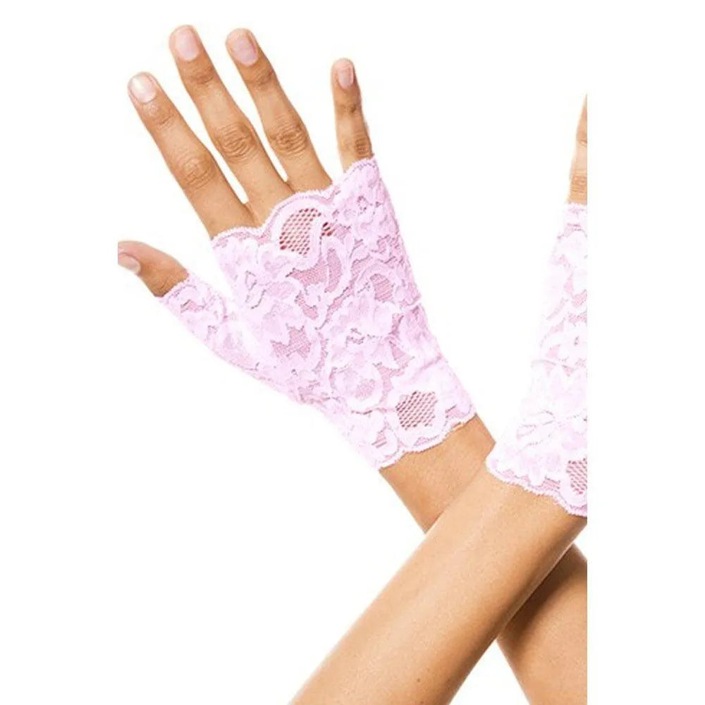 Mitaines Dentelle Florale Roses Doigts Ouverts