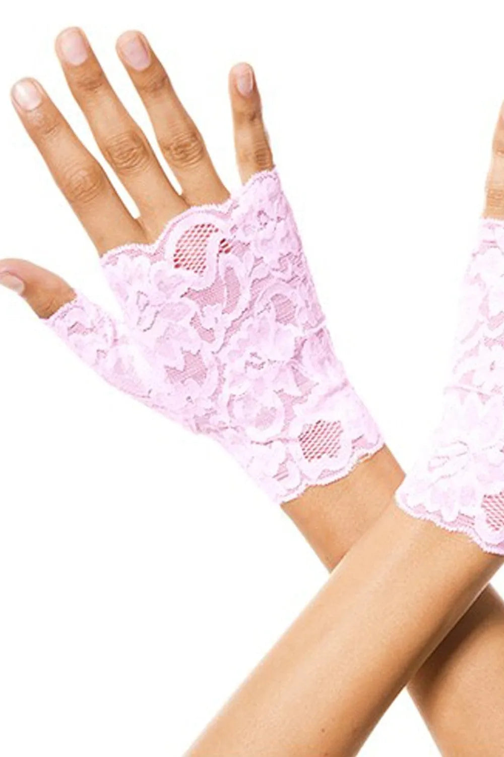 Mitaines Dentelle Florale Roses Doigts Ouverts