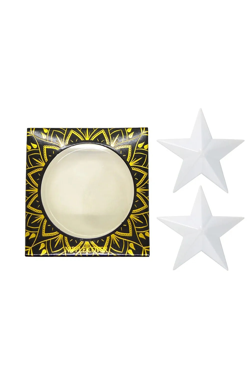 cachetéton réutilisable métal blanc étoile design élégant diamètre 6cm adhésif durable résistant confortable maintien universel sexy