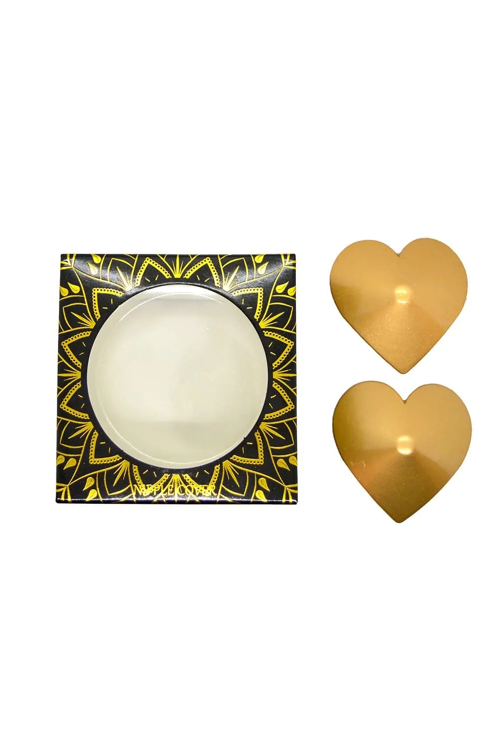 cachetetons métal doré coeur réutilisable adhésif brillant chic élégant confortable diametre51mm applicationfacile durable hypoallergénique glamour séduction