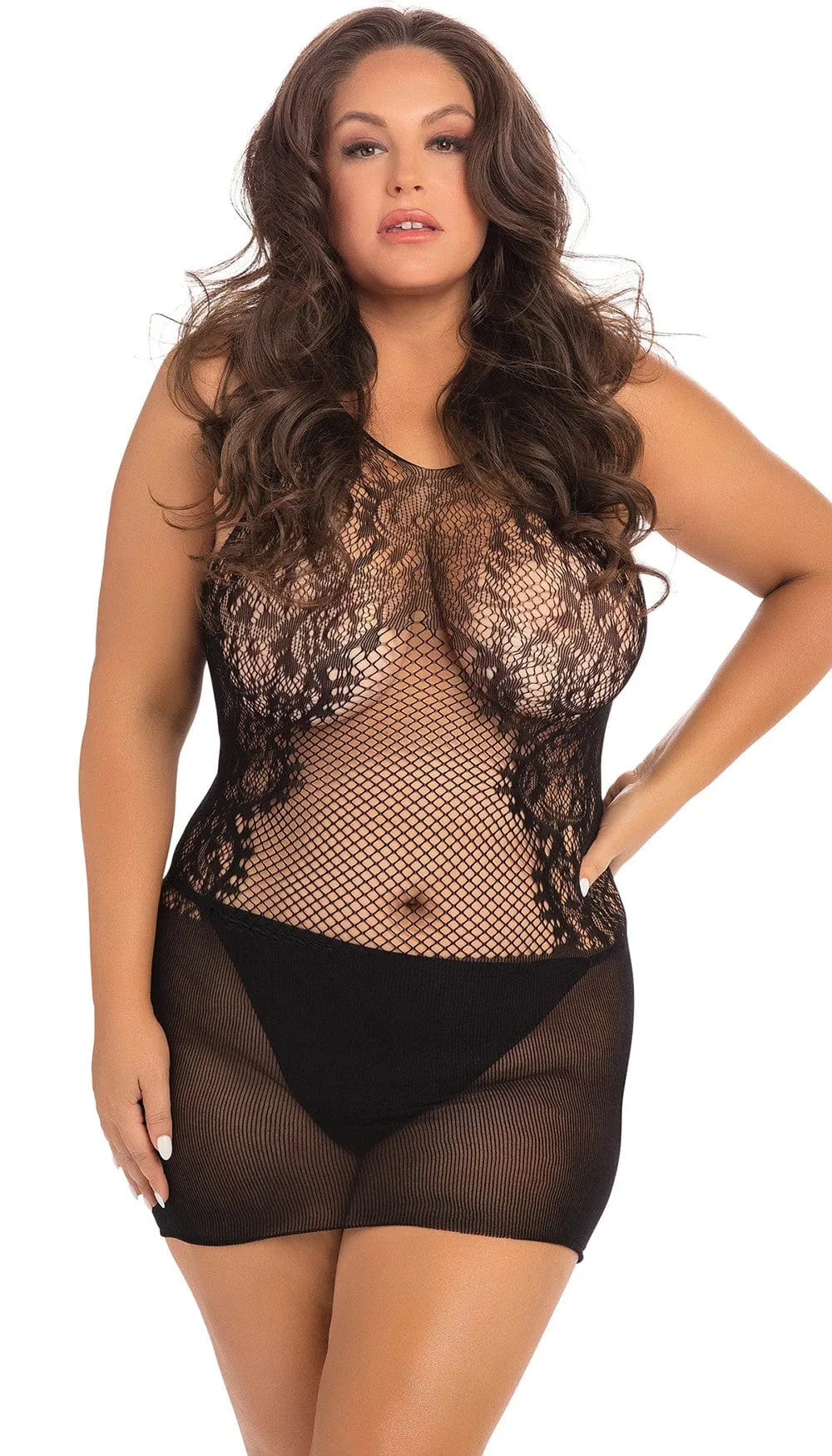 Nuisette Grande Taille Résille Noire Sexy
