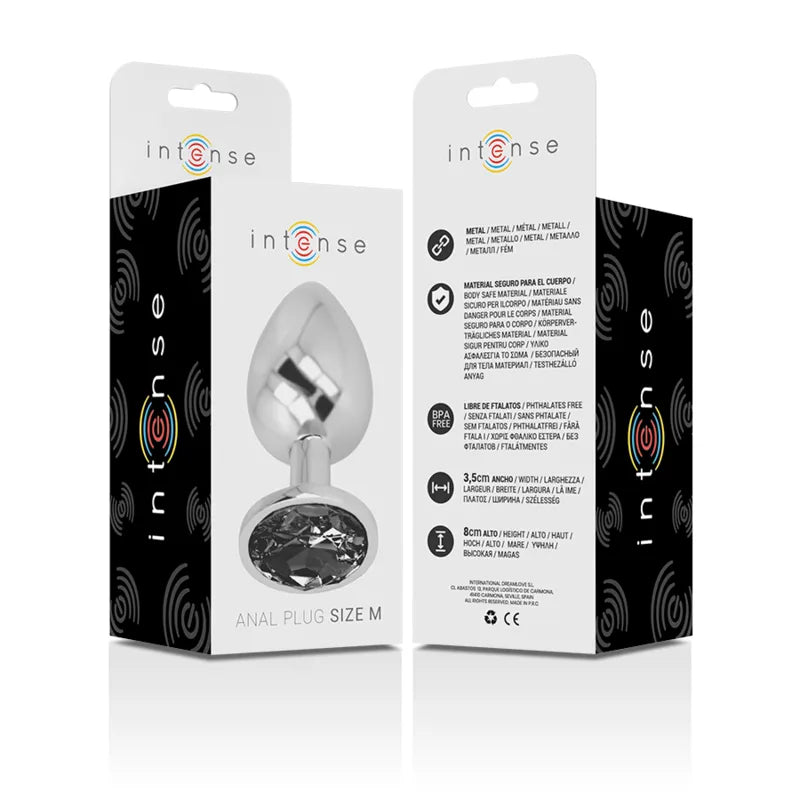 Bijou anal métal argenté avec diamant scintillant, forme ergonomique, luxe et élégance pour stimulation sensorielle.