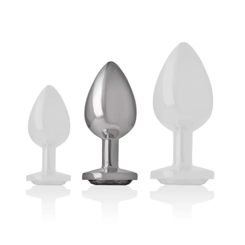 Bijou anal métal poli avec diamant scintillant, forme ergonomique, luxe et élégance, stimulation intime raffinée.