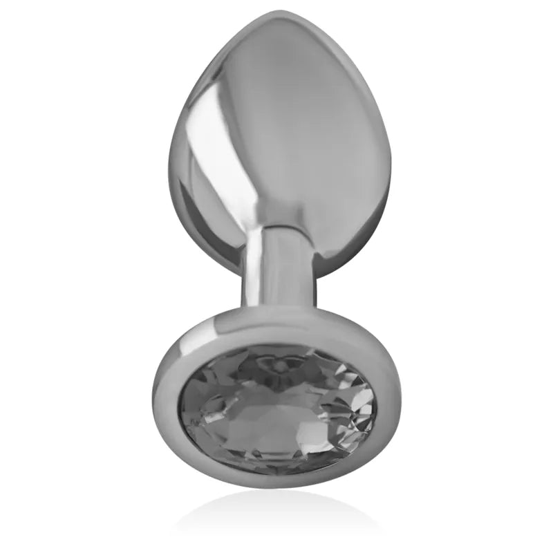 Bijou anal en métal inoxydable poli avec diamant scintillant, forme ergonomique, luxe et élégance sensuelle.